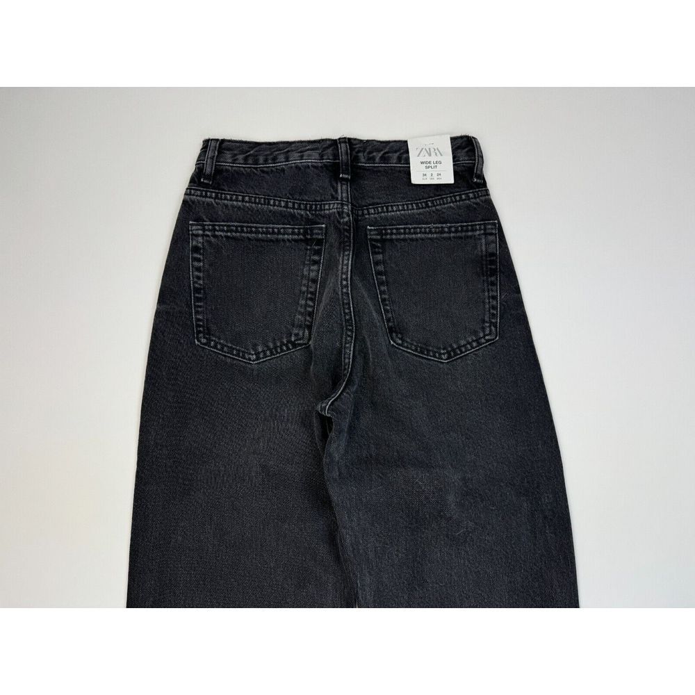 Zara High rise Wide leg Split Full length Jeans Women US 2 NWT Cotton Pockets - Picture 5 of 11